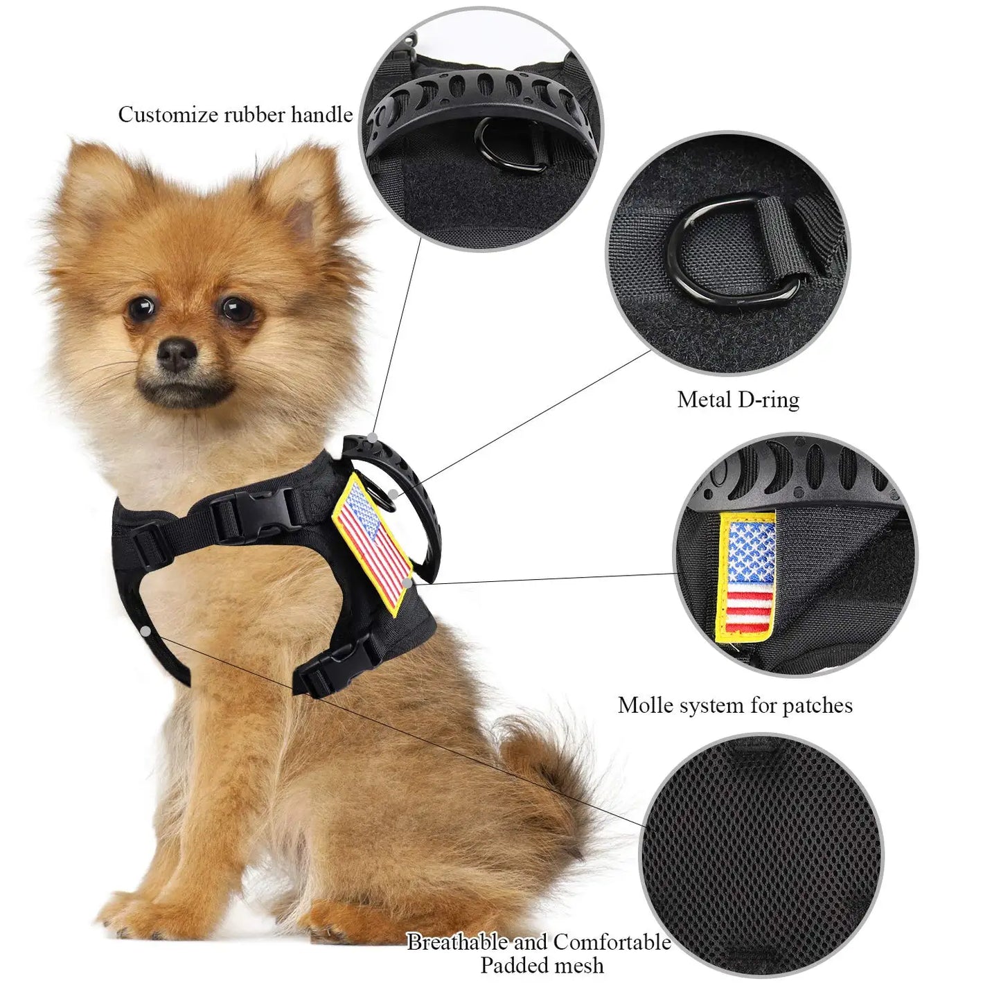 PETRAVELC Tactical Puppy Harness Leash Set Adjustable For Small Dogs