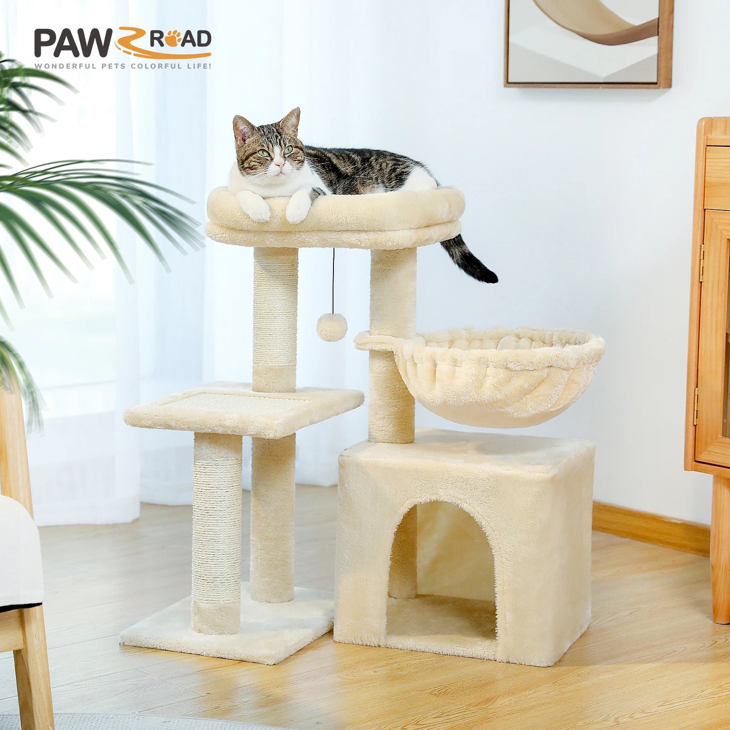 PAWZ Road Cat Tree Tower for Indoor Cats 3-Tier Activity and Scratching Posts