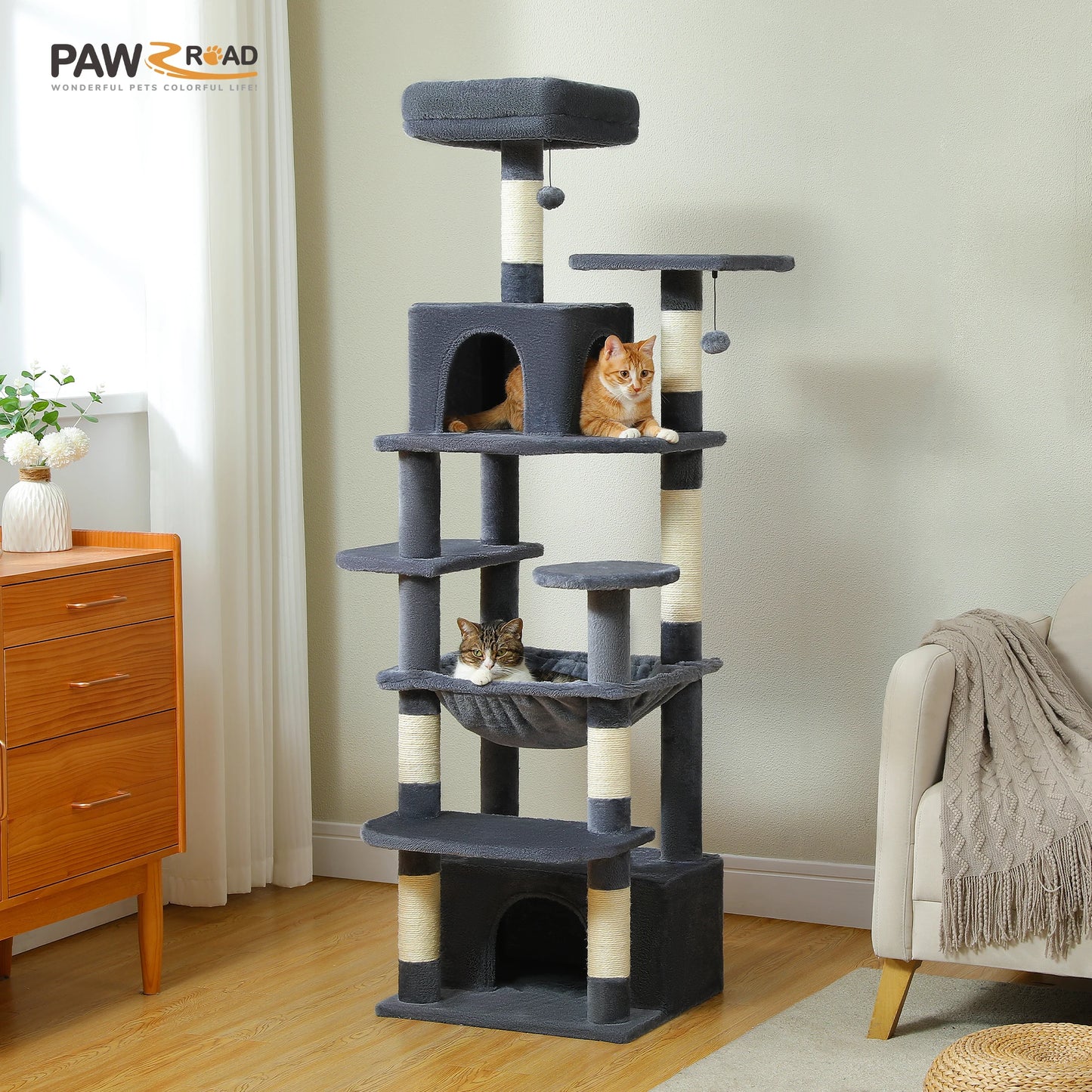 PEQULTICN Five Tier Cat Tree With Scratching Posts And Hammocks