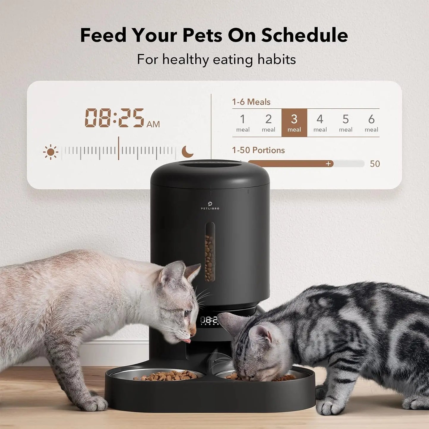 Automatic Pet Feeder with Freshness Lock, Timed Feeding for Cats and Dogs, Up to 6 Meals Daily