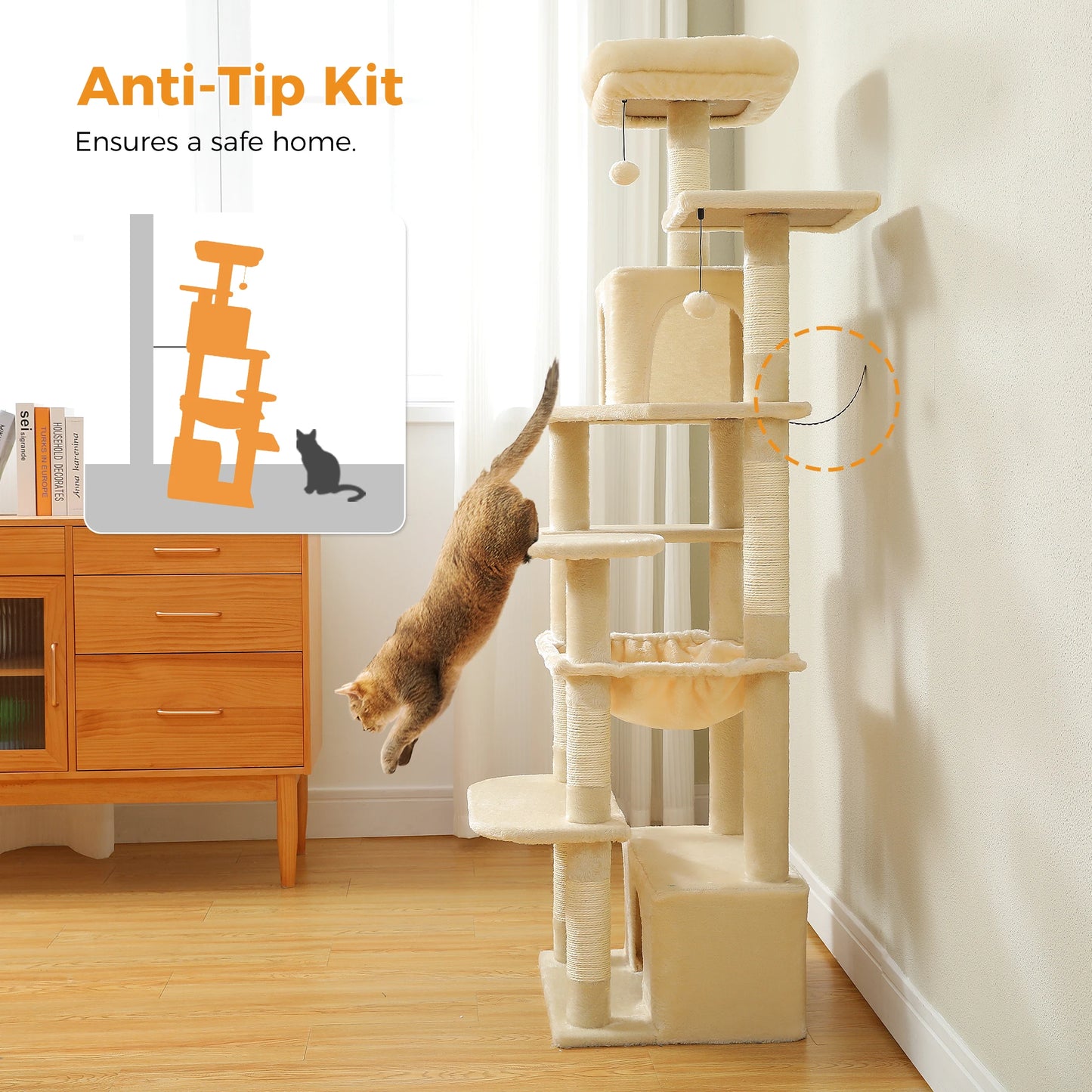 PEQULTICN Five Tier Cat Tree With Scratching Posts And Hammocks