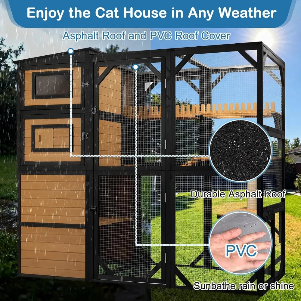 Large Cat Catio Outdoor 4 Tiers Walk-in Cat Enclosure Window Access, Cat Cage Cat House for Multiple Indoor Outdoor Cats, Outsid