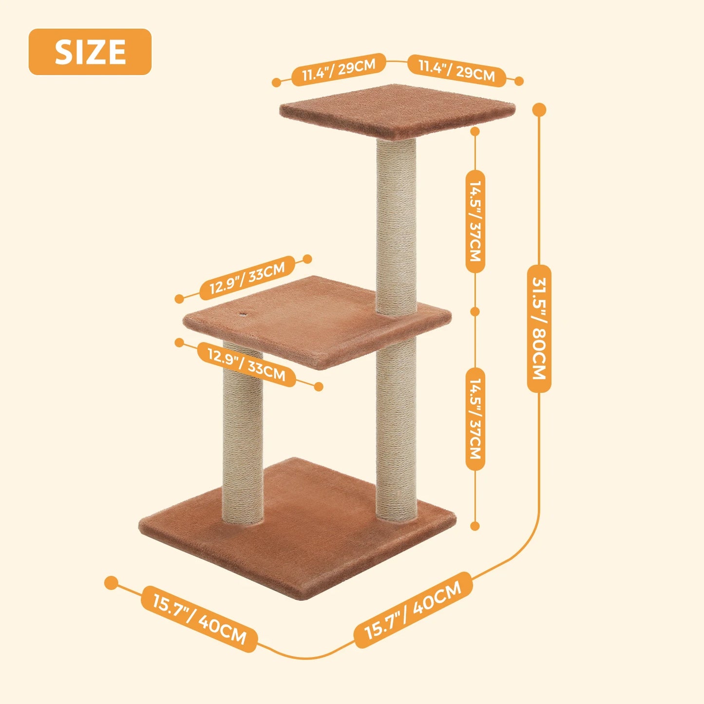 PAWZ Road Cat Tree Tower For Indoor Cats 3-Tier Activity