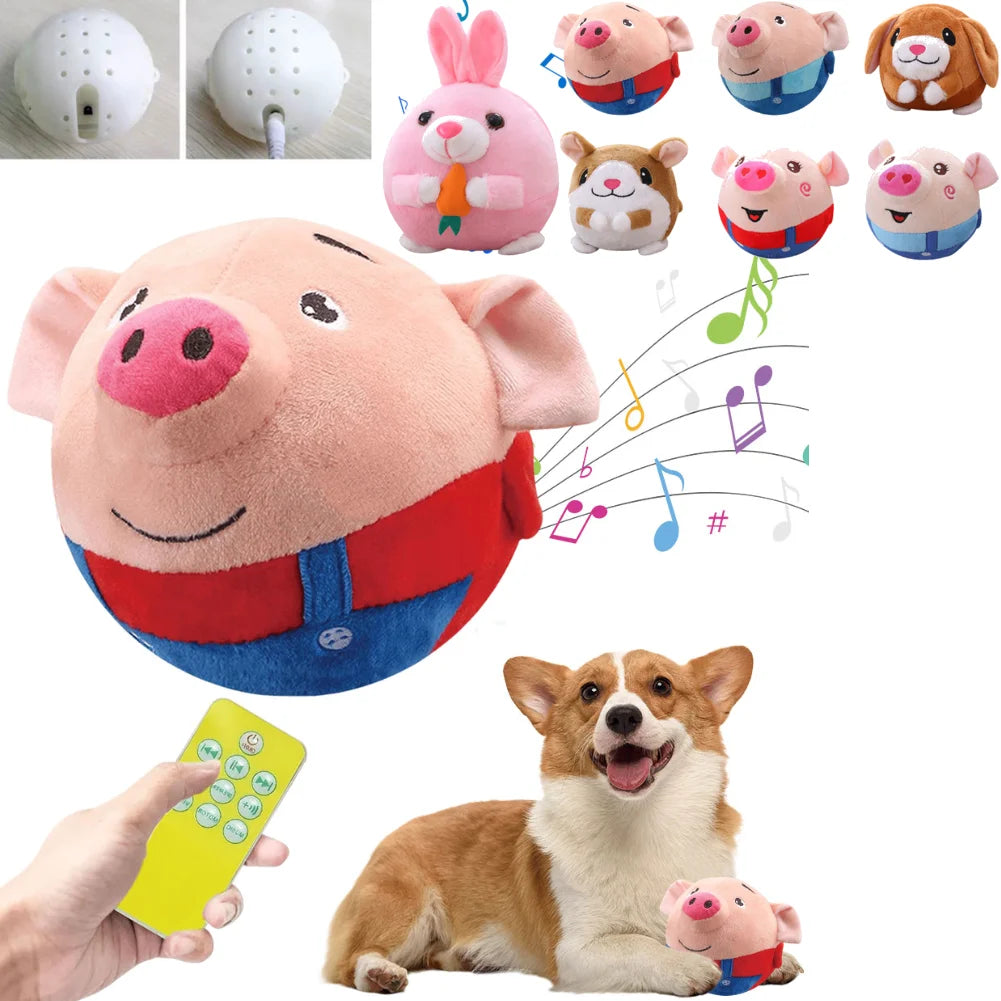 Electronic Pet Dog Toy Ball Pet Bouncing Jump Ball Music Vibration Bite Puppy Ball Interactive Dog Chewing Moving Plush Doll Toy