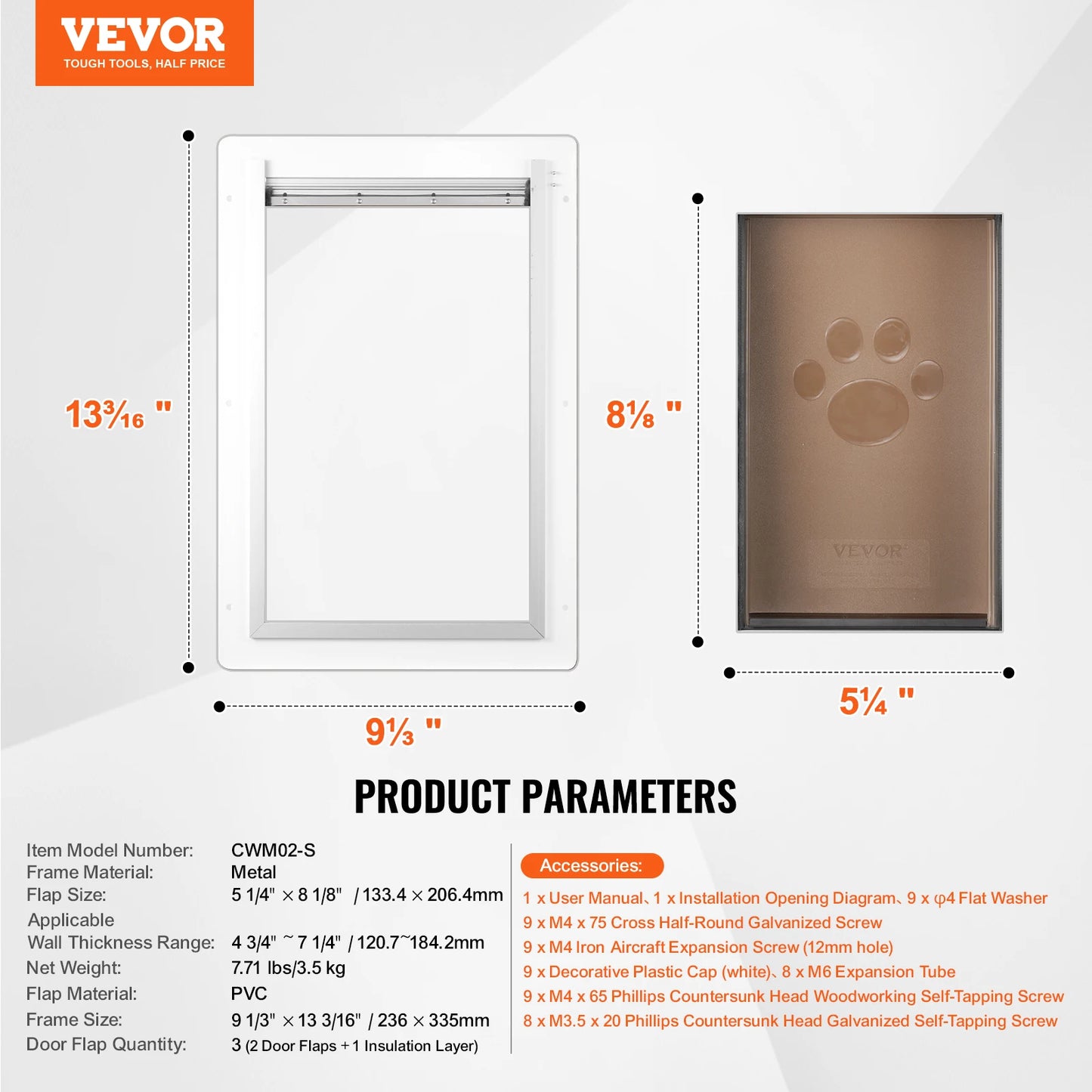 NONED Weatherproof Pet Door With Metal Frame And 3-Flap System