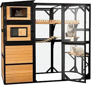 Large Cat Catio Outdoor 4 Tiers Walk-in Cat Enclosure Window Access, Cat Cage Cat House for Multiple Indoor Outdoor Cats, Outsid