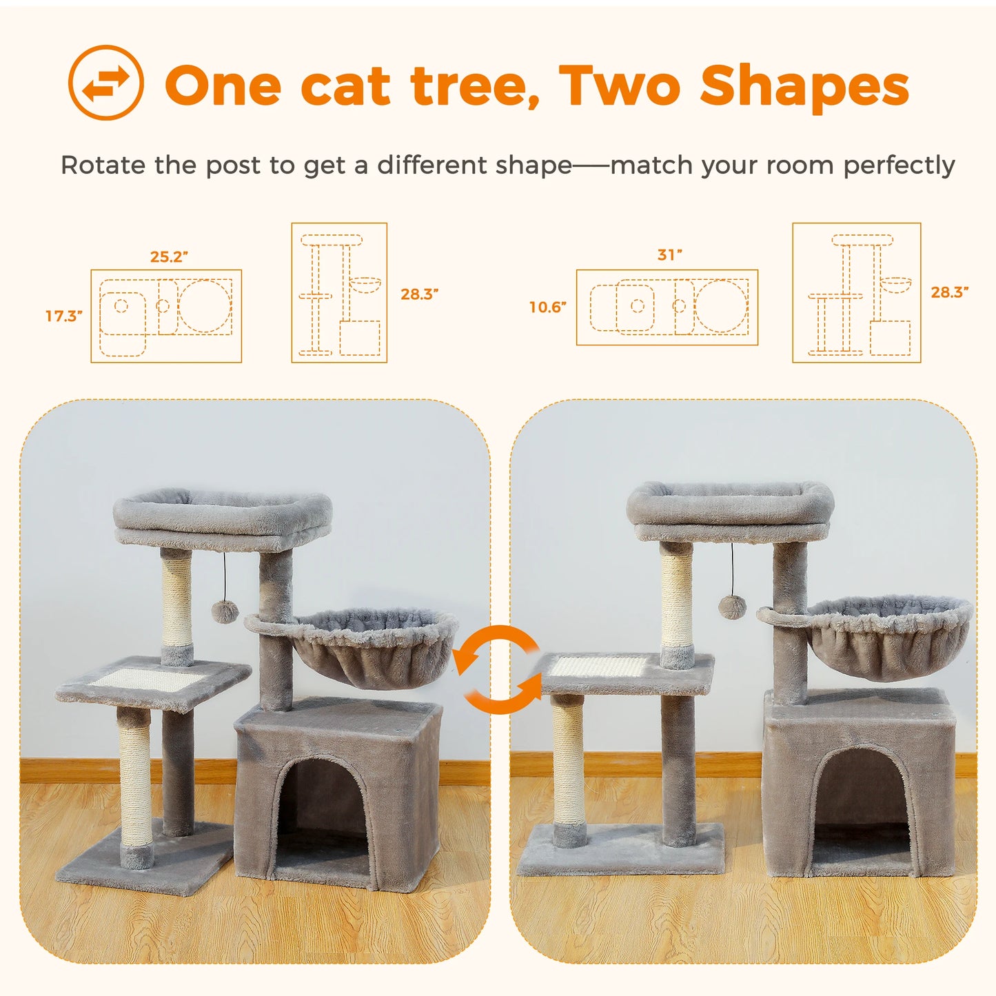 PAWZ Road Cat Tree Tower for Indoor Cats 3-Tier Activity and Scratching Posts