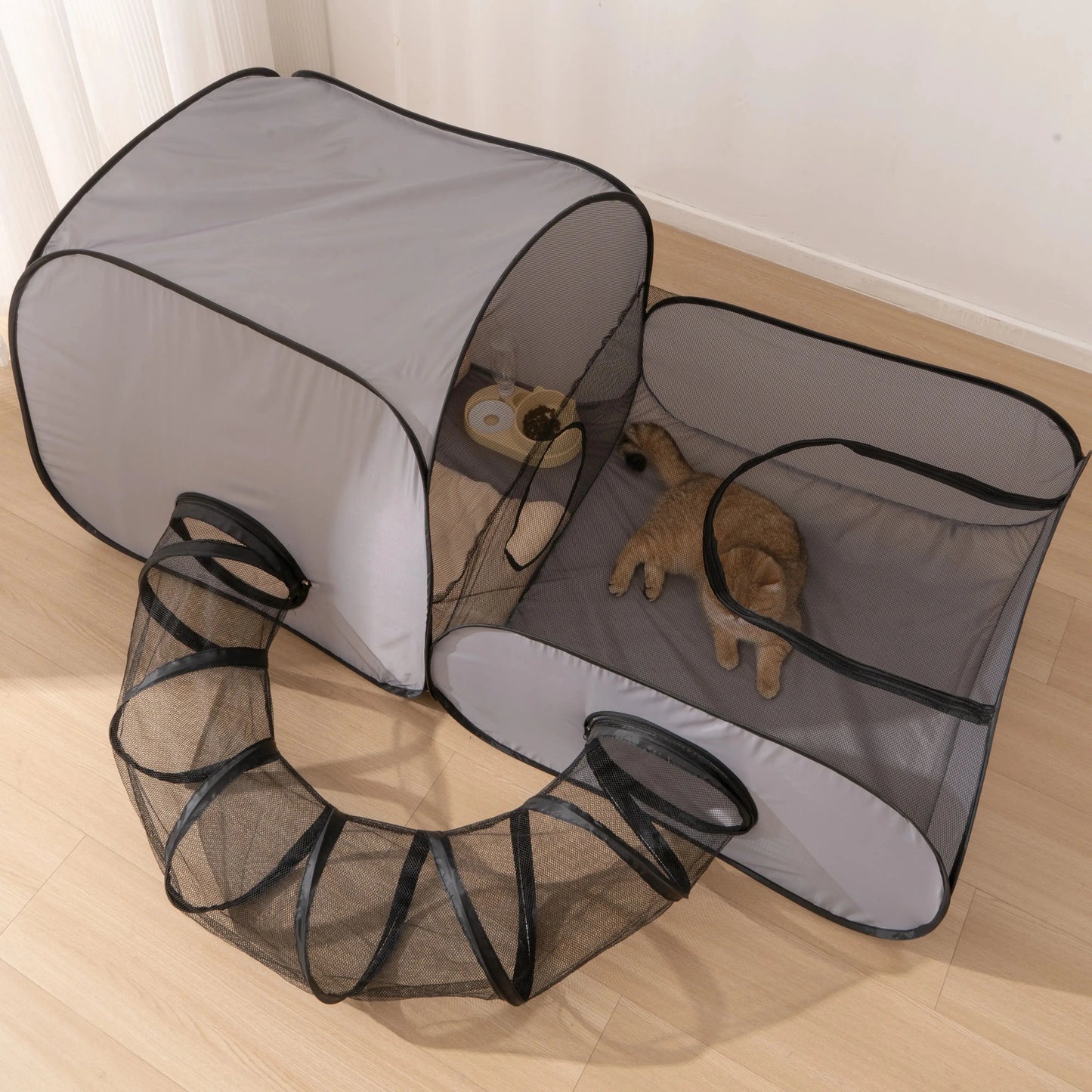 Square Cats And Dogs Hard Oxford Cloth Bed With Foldable Play Tunnel Nest