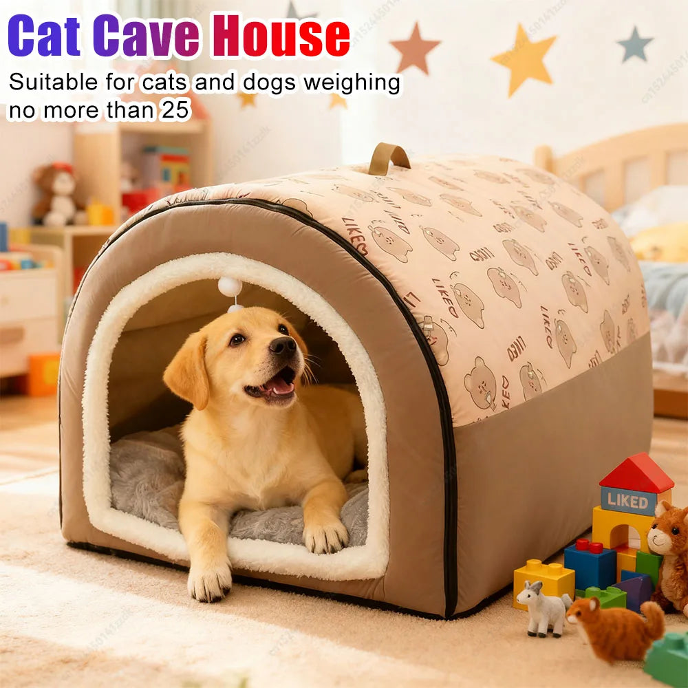 Winter Dog Bed Self-Warming Puppy House Washable Large Cat Sleeping Tent Cave Beds Indoor Kitten Nest Kennel Hut for Small Mediu