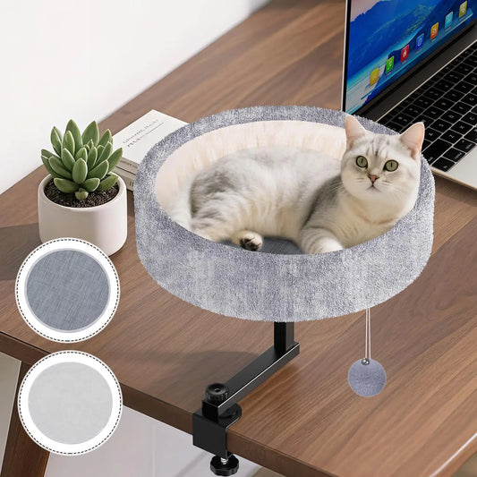 Rotating Cat Desk Bed With Adjustable Height And Soft Fur