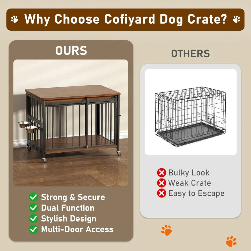 DAFIFY Wooden Dog Kennel Indoor With Sliding Front Door