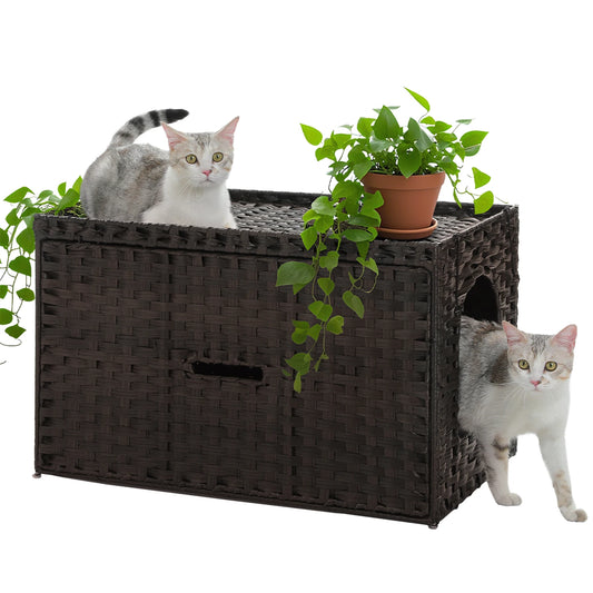 PEQULTICN Rattan Cat Litter Box Enclosure With Taller Doorway