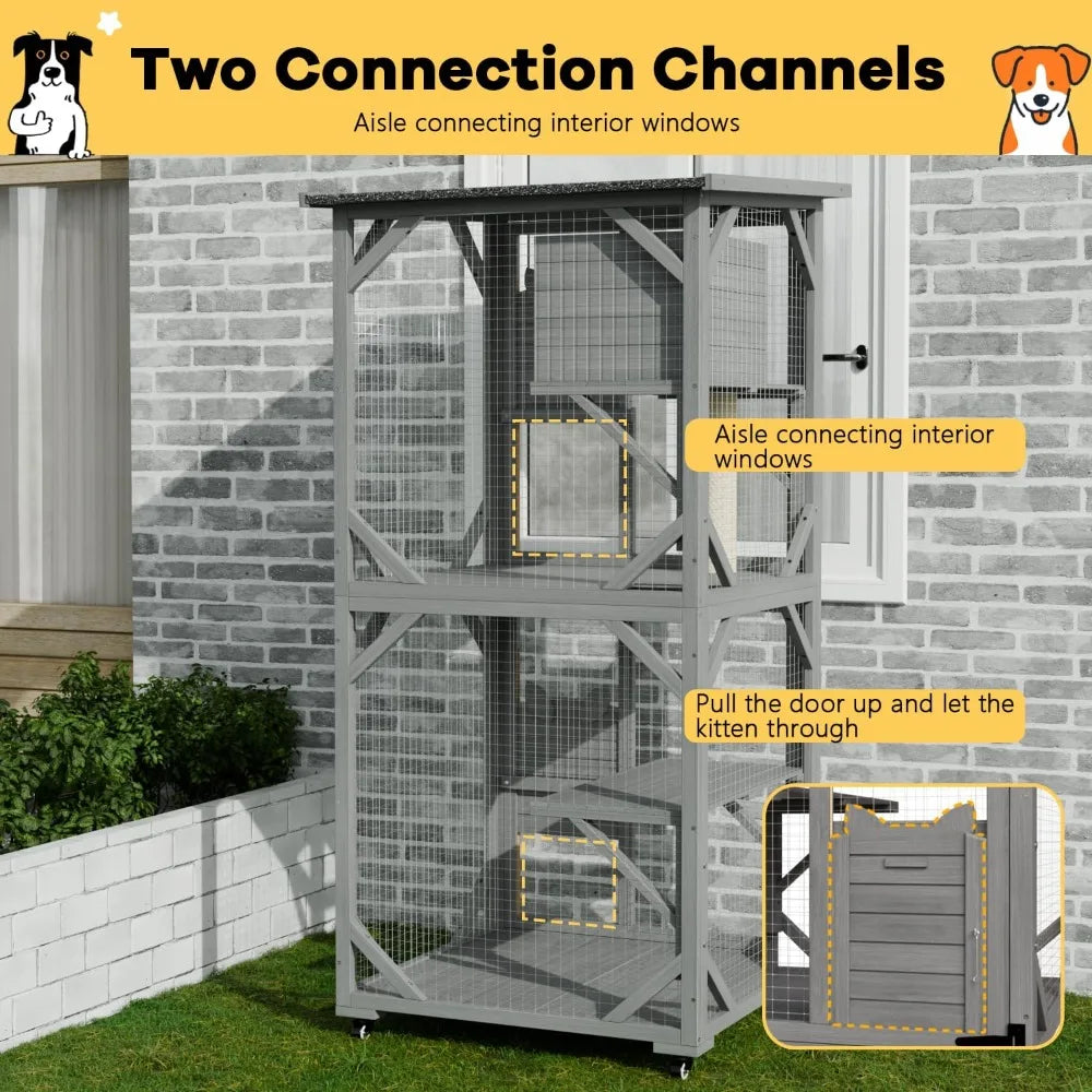 Closure Outdoor Catio Cat Enclosure With Waterproof Roof And Platforms