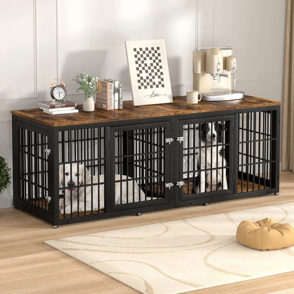 Double Dog Crate Furniture DividerWithCompartments CommercialGrade HeavyDuty Kennel For Two