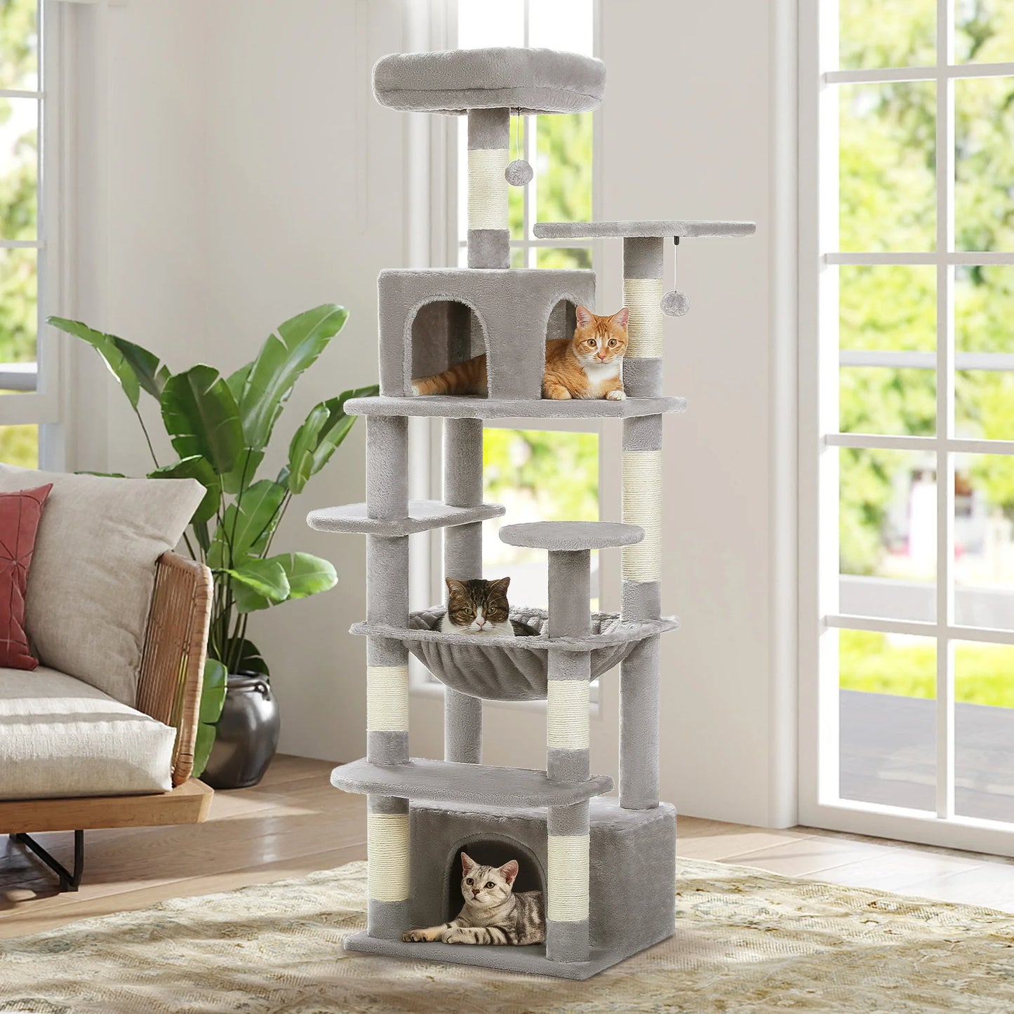 PEQULTICN Five Tier Cat Tree With Scratching Posts And Hammocks
