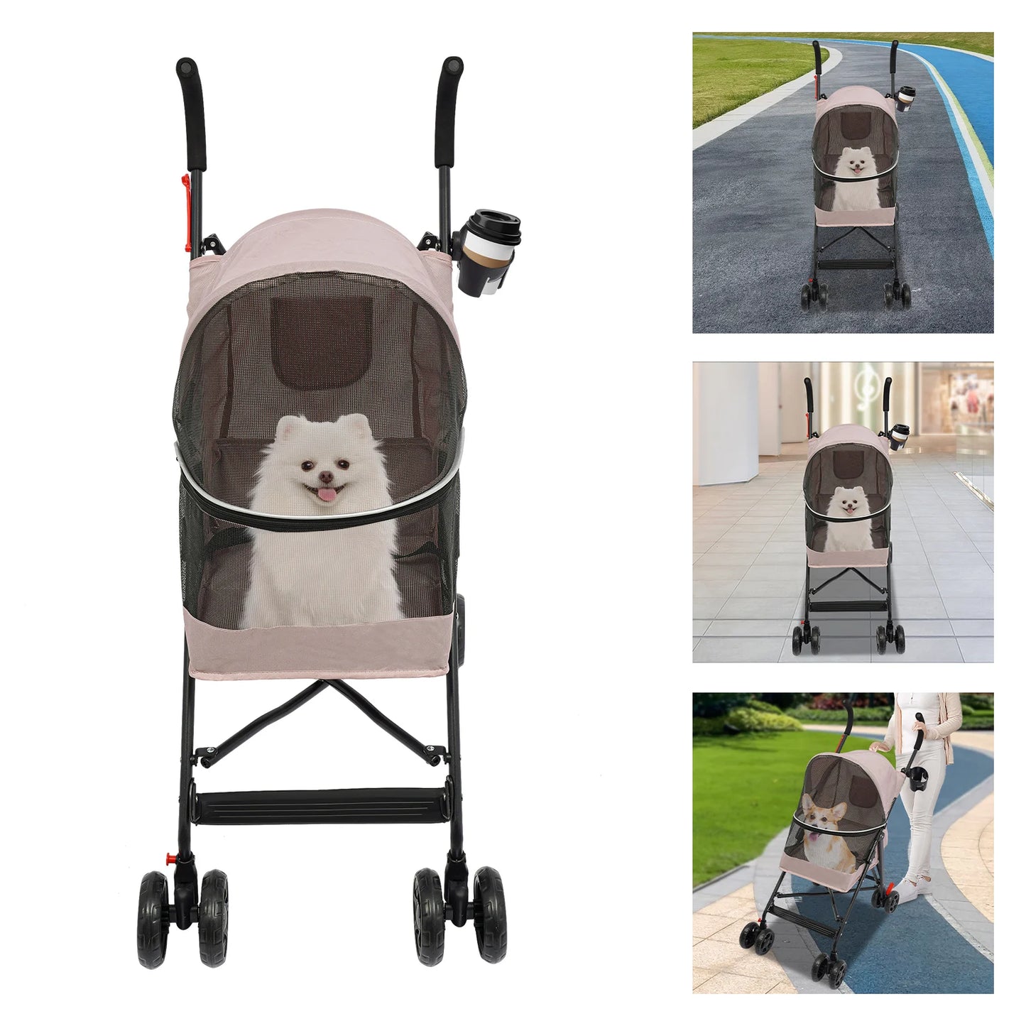 Lightweight Foldable Pet Stroller With 360 Degree Wheels