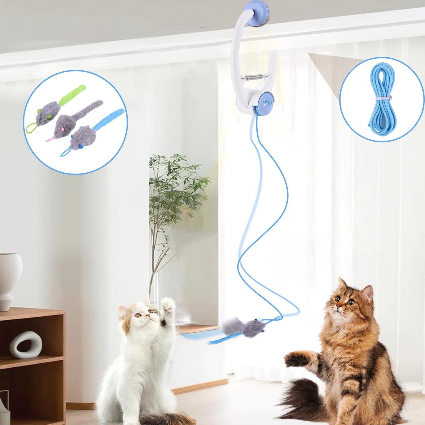 NONEDoor Door Hanging Automatic Retractable Kitten Teaser With Catnip Mice