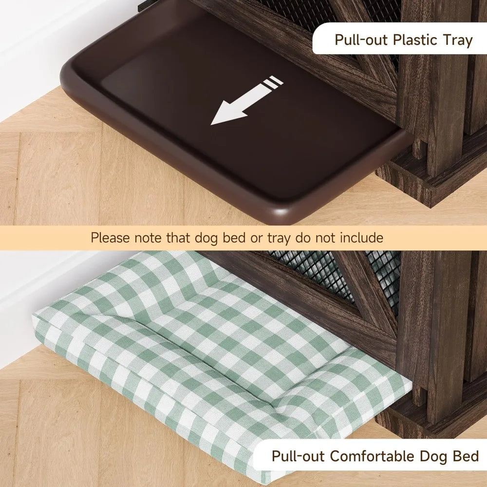 71" Dog Crate Furniture for 2 Dogs, Dog Kennel with 3 Storage Drawers & Removable Divider, Extra Large Double Dog Cage As TV Sta