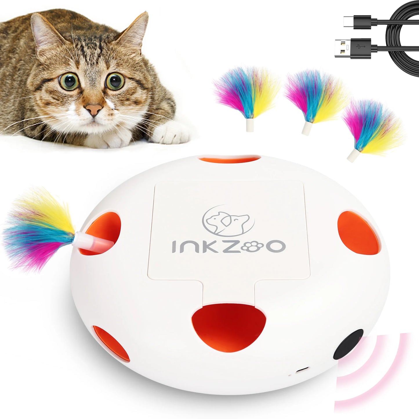 Cat toys, 7-hole smart sensor pop-up feather toys, USB powered indoor cat automatic kitten toys,Blue ﻿
