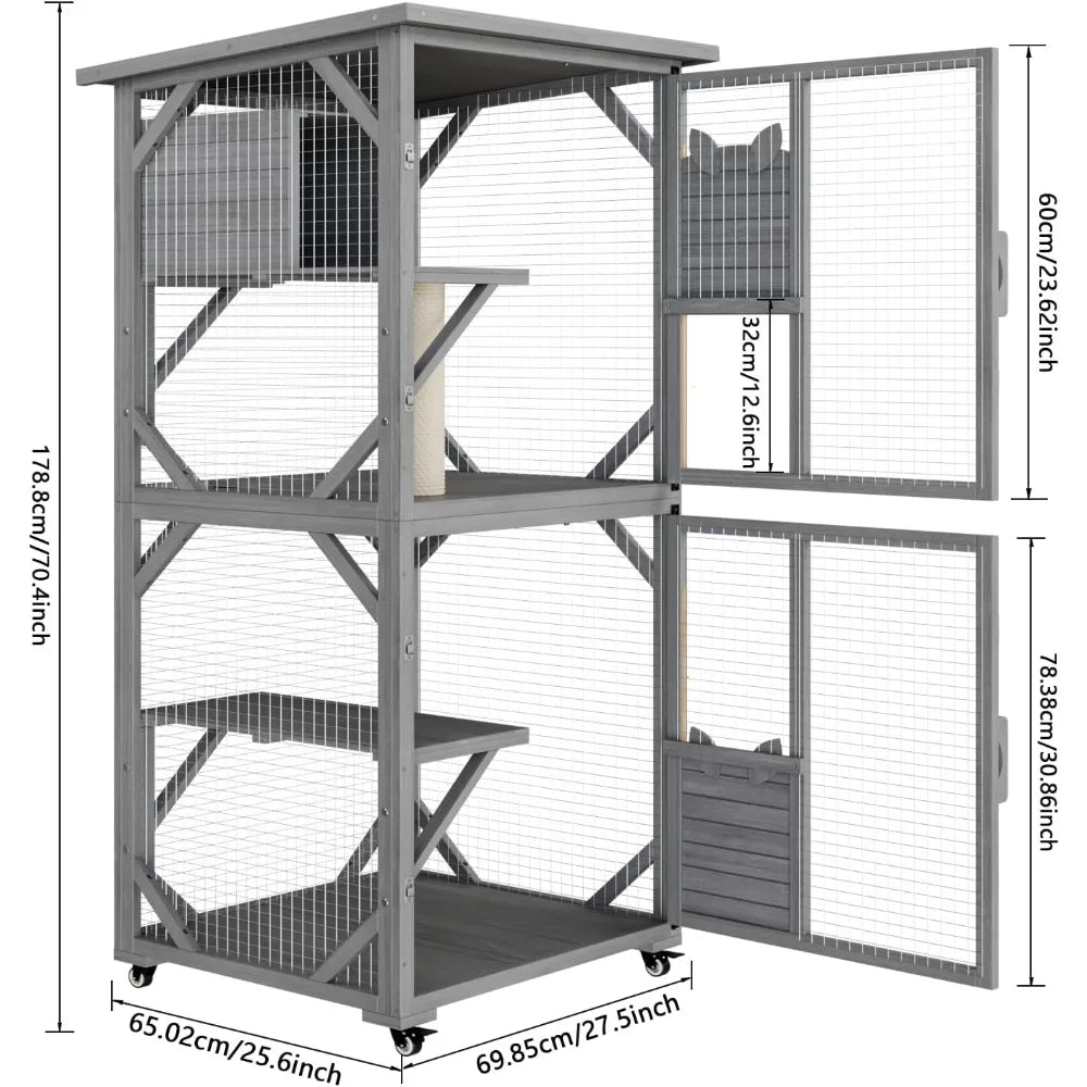 Closure Outdoor Catio Cat Enclosure With Waterproof Roof And Platforms