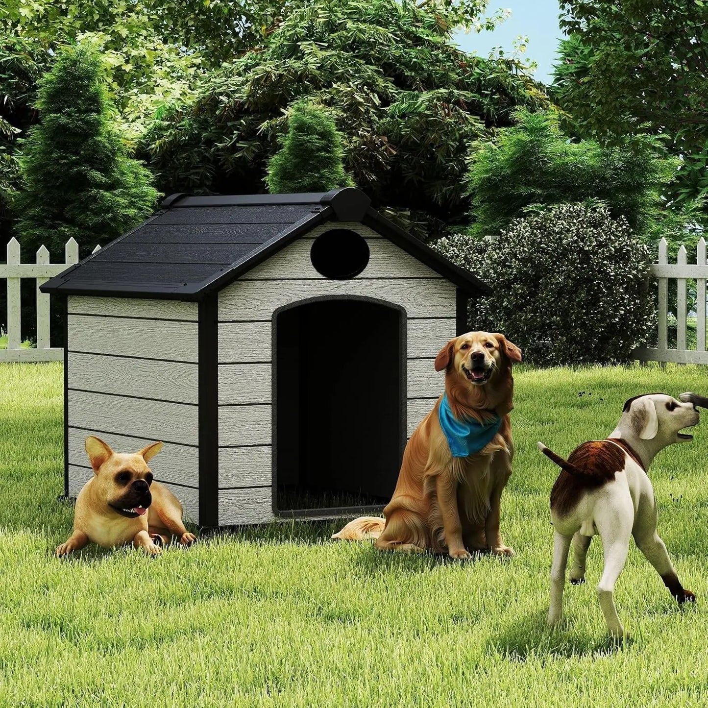 46" Large Dog House Outdoor Weatherproof, 3XL Big Dog House for 2 Large Dogs Outside, Insulated Igloo Pet House