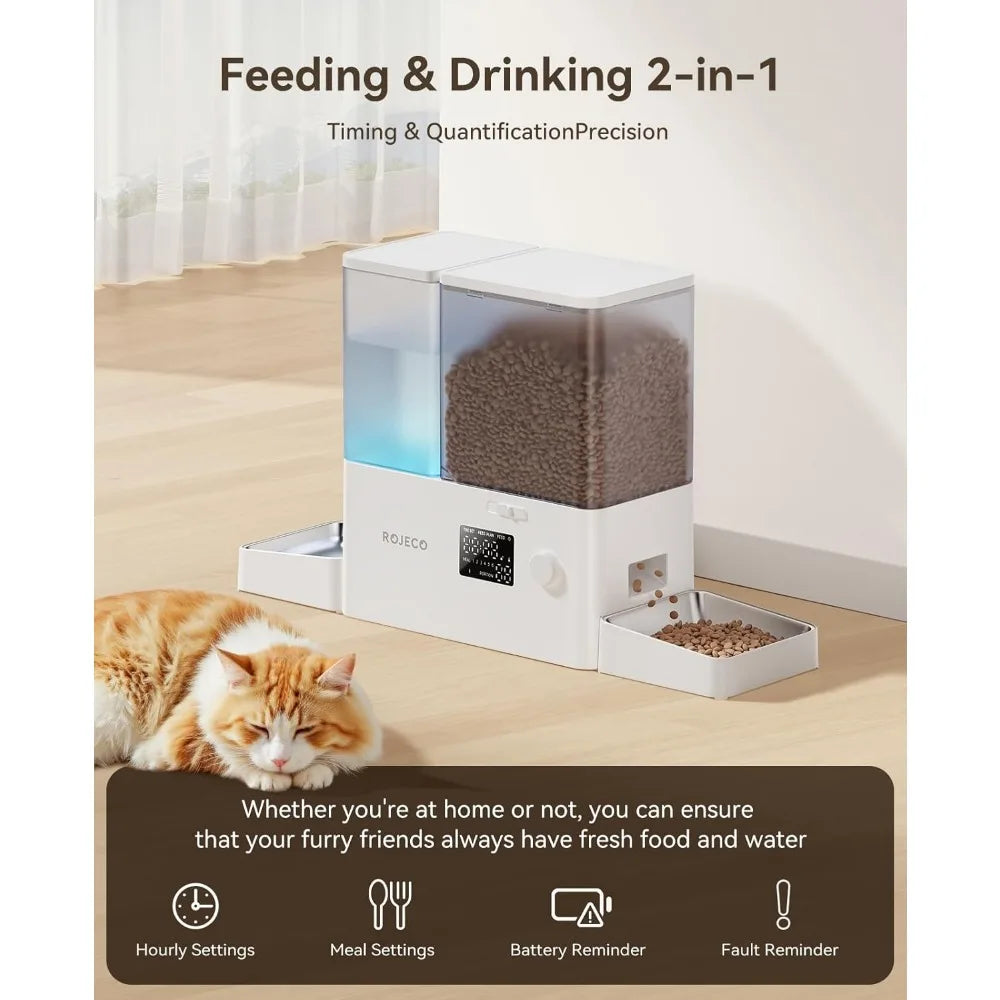 Automatic Pet Feeder And Water Dispenser For Cats And Dogs Stainless Steel Bowls