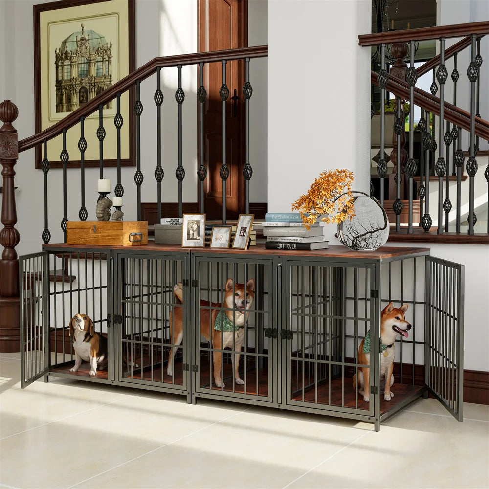 1Pcs Ultra Thicken Dog Crate Cage Pet Dog Puppy Kennel with Removable Divider and 4 Doors for 2 Small Dogs or 1 Medium Large Dog