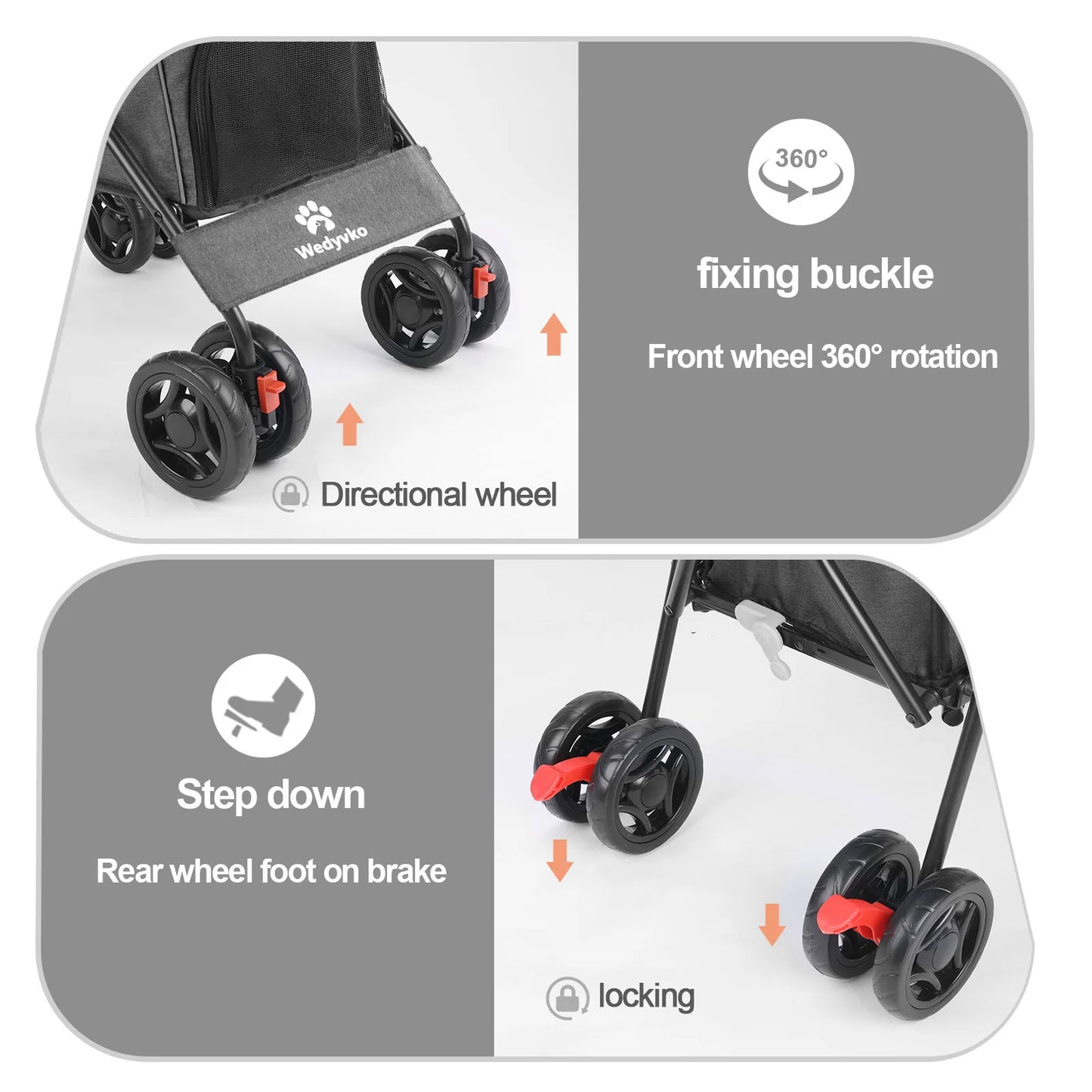 Wedyvko Pet Dog Stroller 4 Wheels With Brakes And Storage