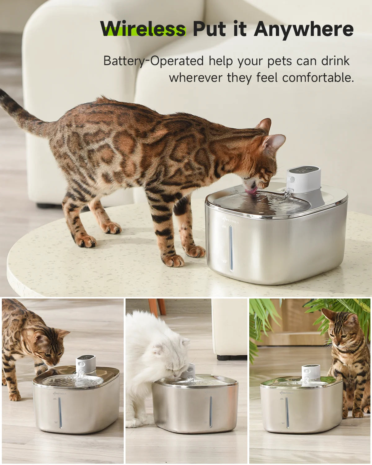 APETDOLA Wireless Cat Water Fountain For Cats And Dogs
