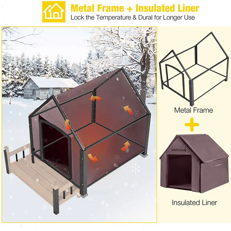 Zoropug Insulated Dog House With Liner And Iron Frame