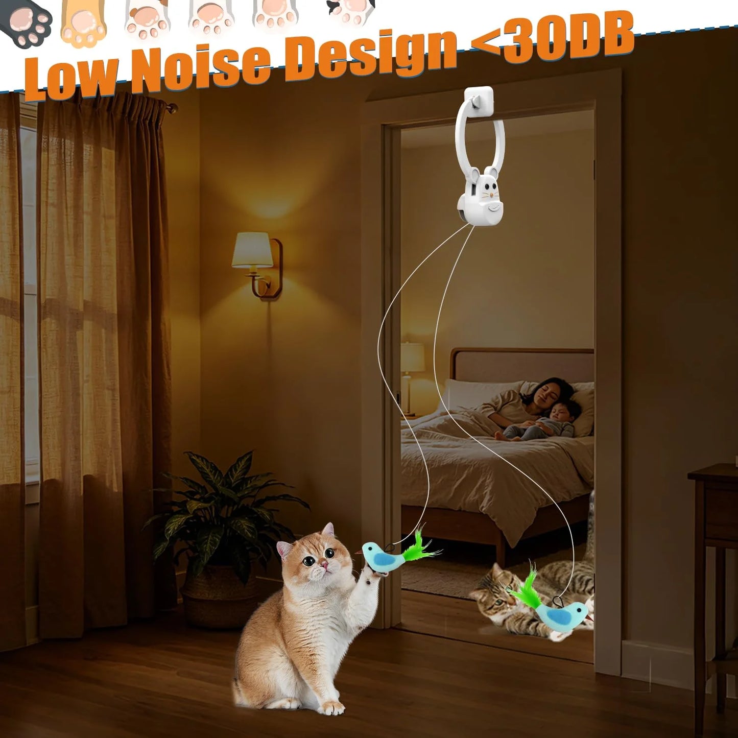 Interactive Cat Toys for Indoor Cats,  Rechargeable Durable Safe Hanging Cat Toy for Bored Kittens & Adult Cats
