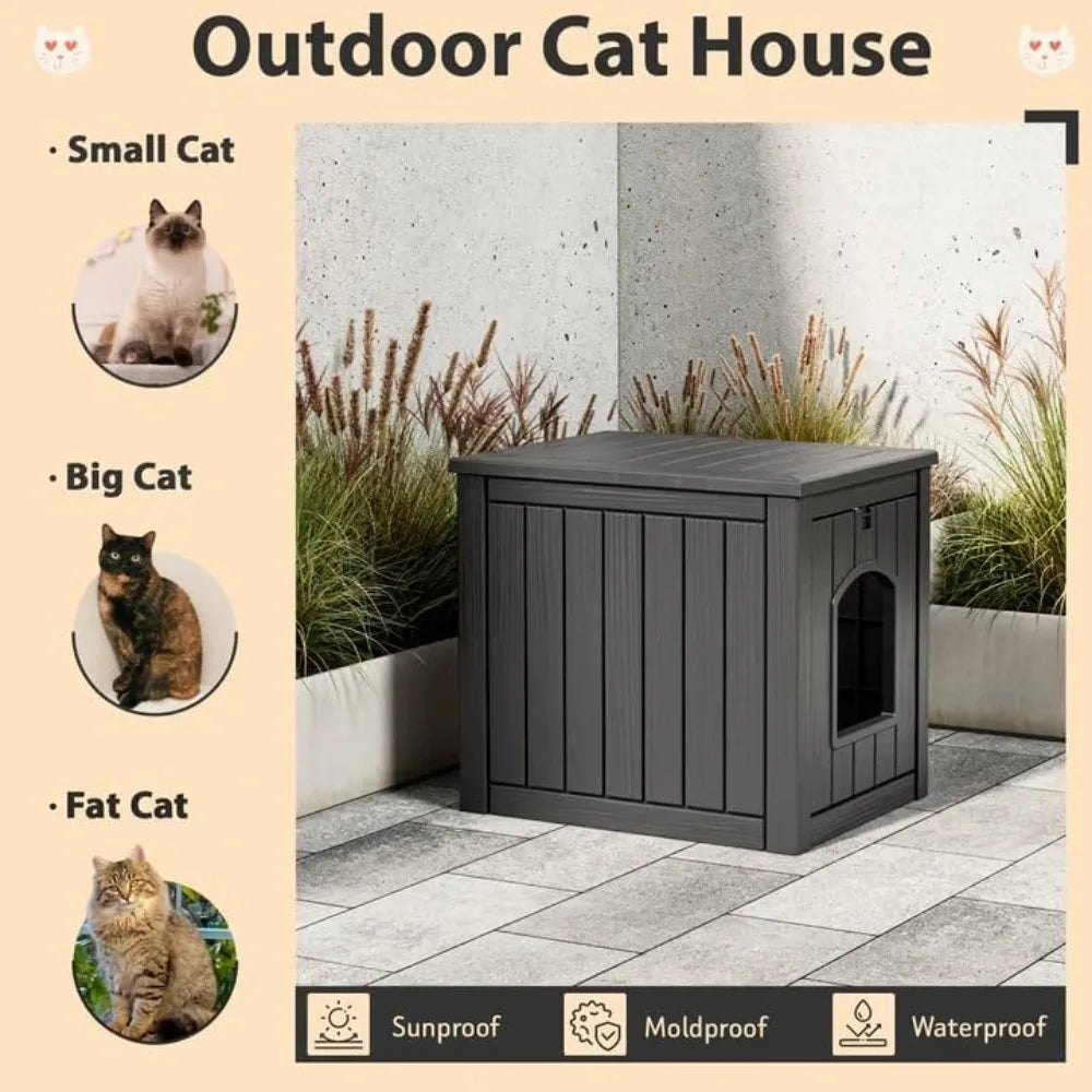 Weatherproof Insulated Outdoor Cat House For Winter Durable UV Resistant Resin Shelter For Feral And Domestic Cats