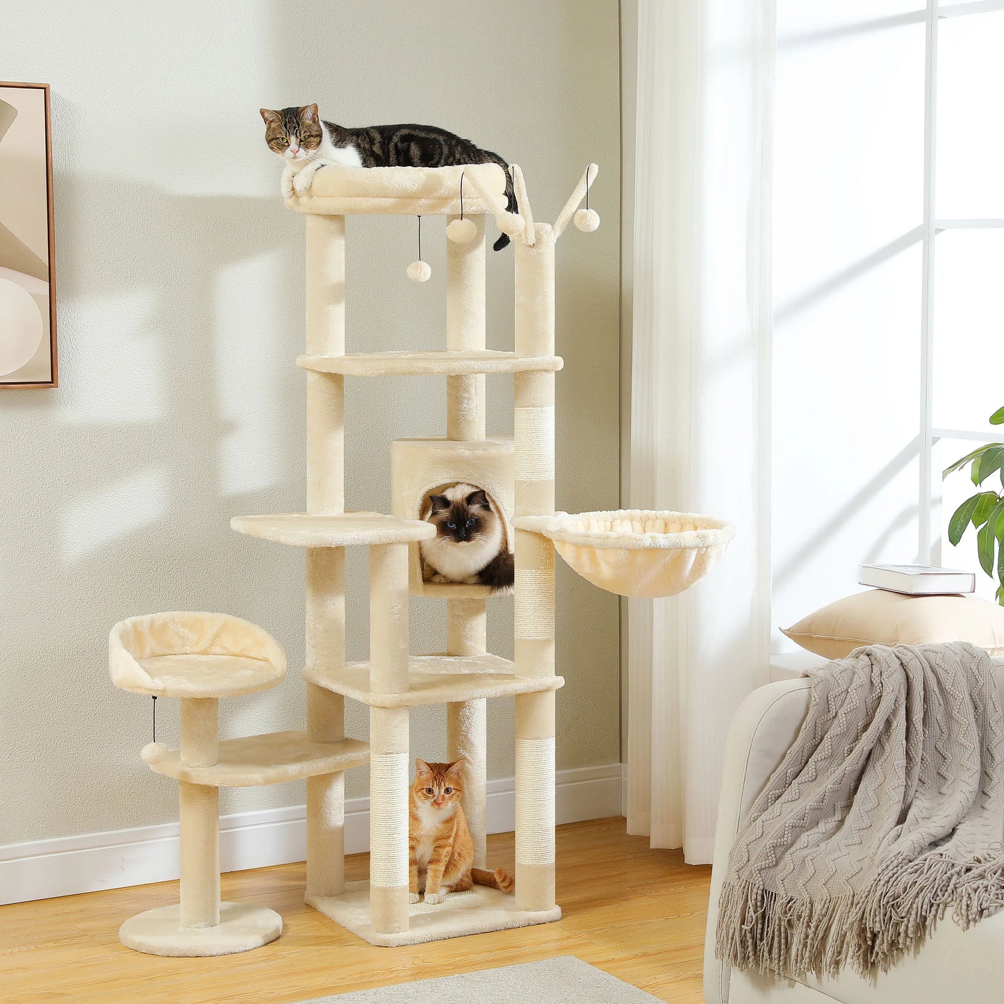 PEQULTICN PremiumQuality Multi-Level Cat Tree With Scratching Posts And HammocksElite