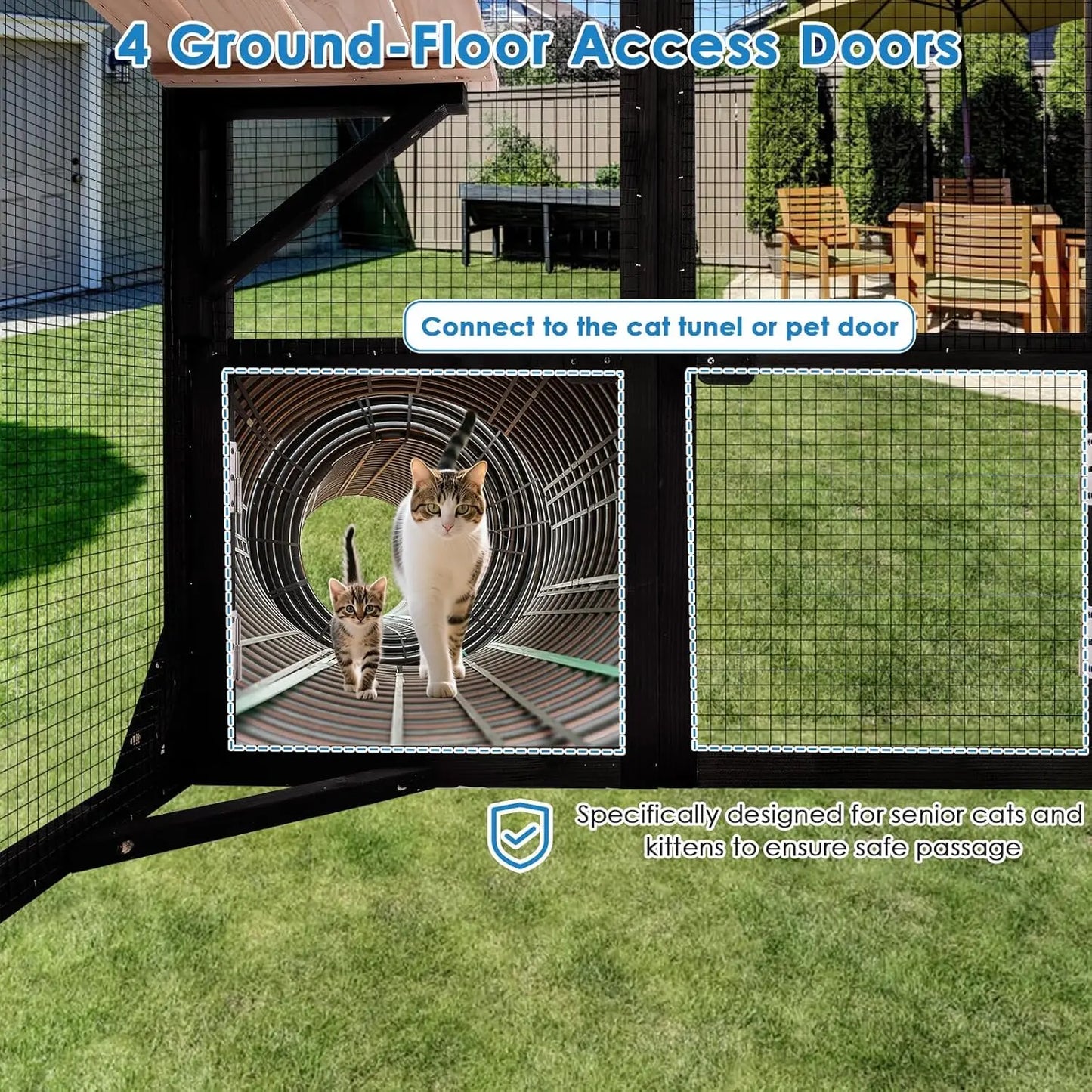 Outdoor Cat Enclosure With Weatherproof Roof And Six Doors