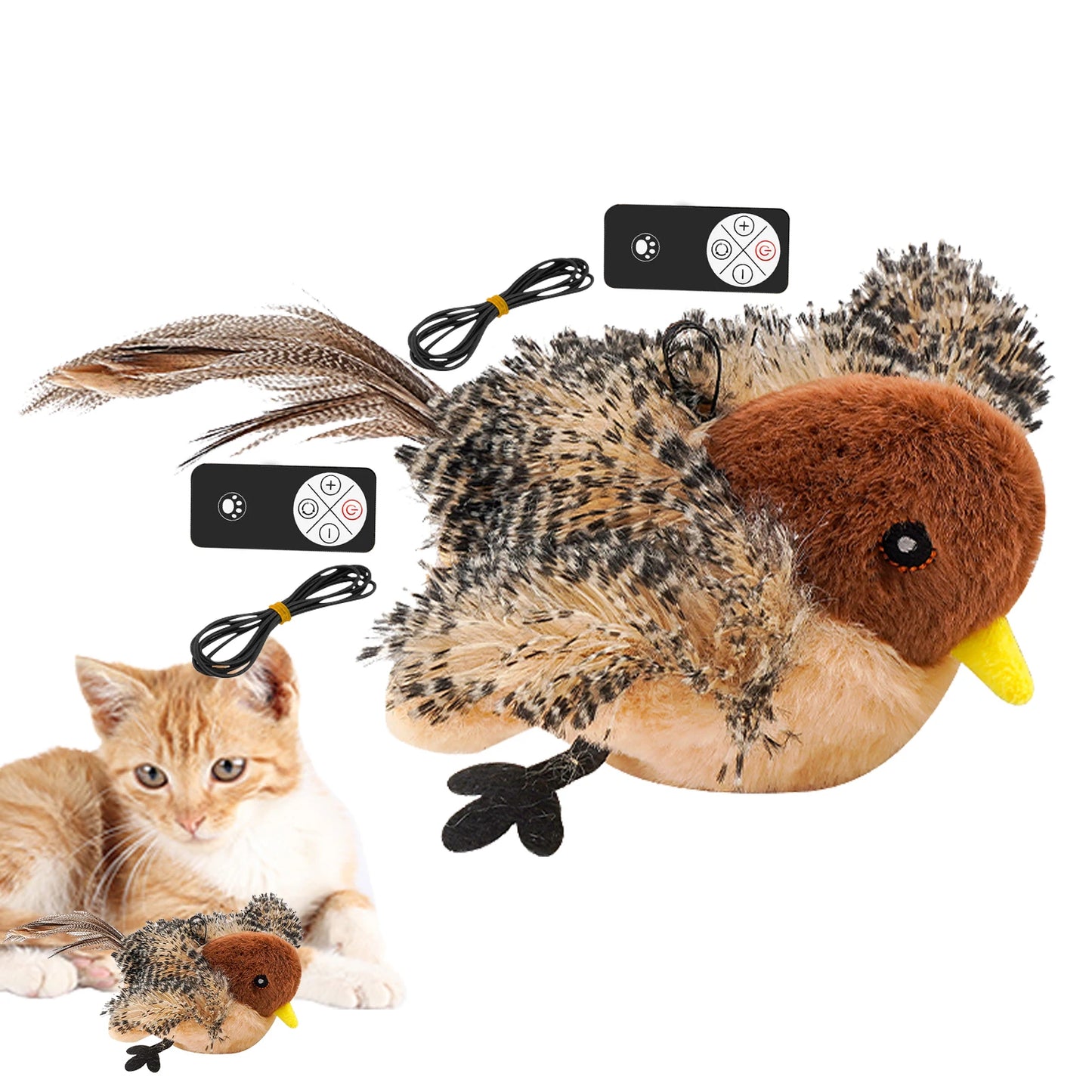 Remote Control Simulated Chirping Bird Plush Cat Toy For Kitten