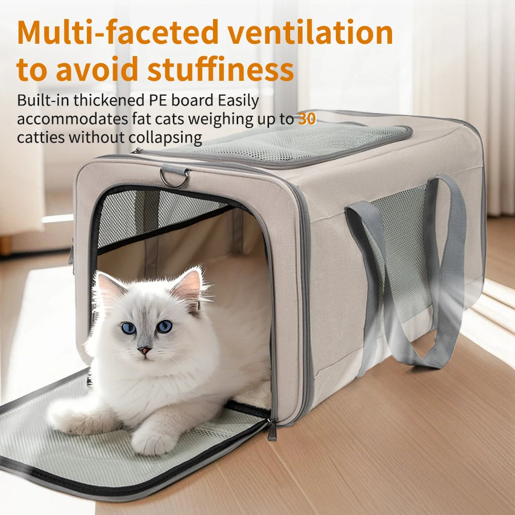 Durable Wheeled Cat Trolley For Two Cats With Belts Travel Carrier For Vet Visits