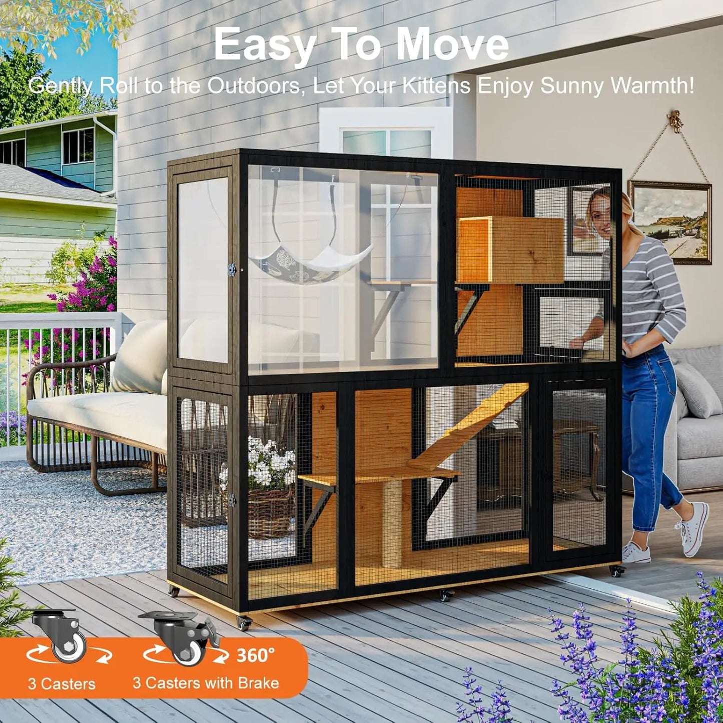 Wooden 4 Tier Cat Catio With Wheels And Access Doors