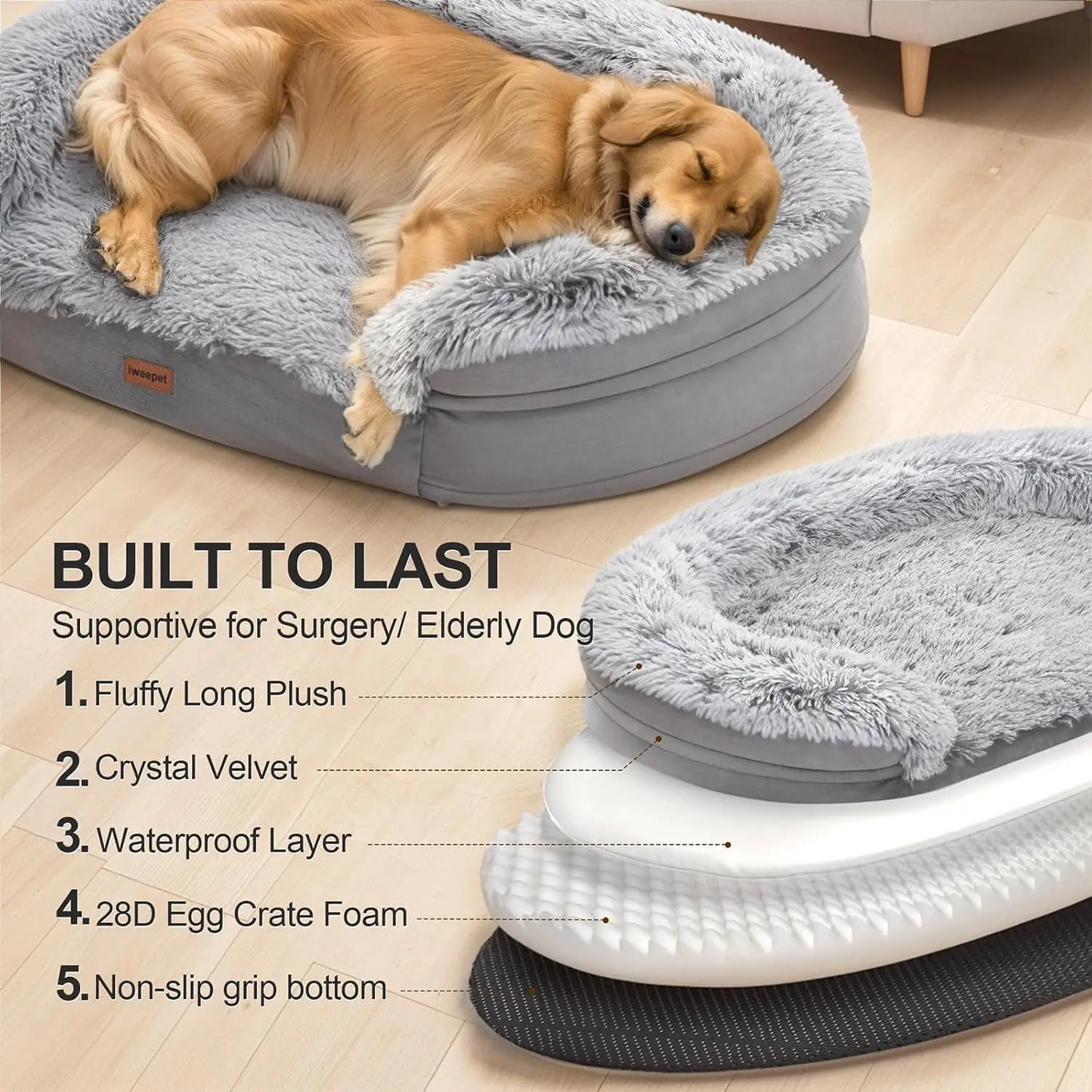 XMSJ Orthopedic Dog Bed For Large Dogs Egg Crate Foam