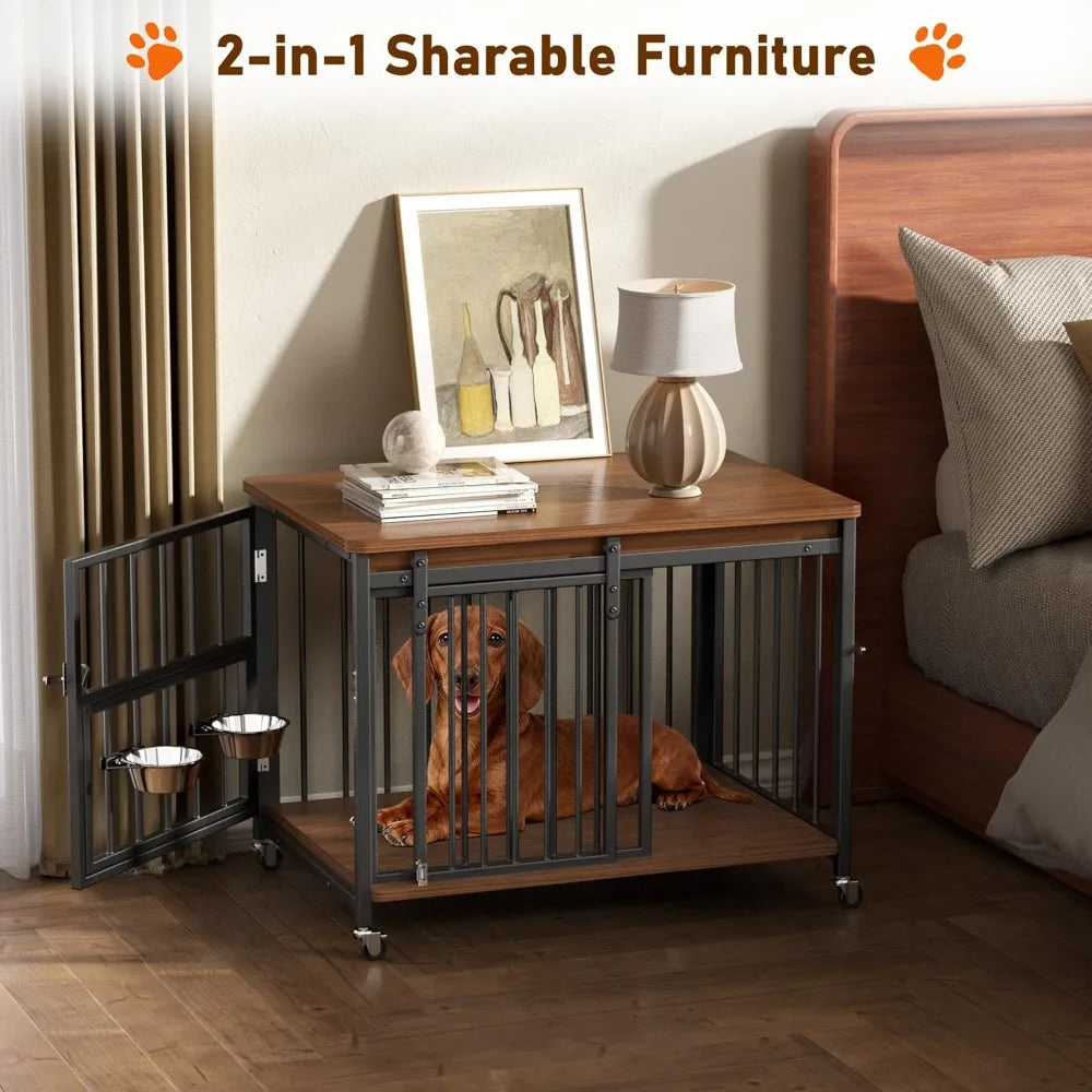 DAFIFY Wooden Dog Kennel Indoor With Sliding Front Door