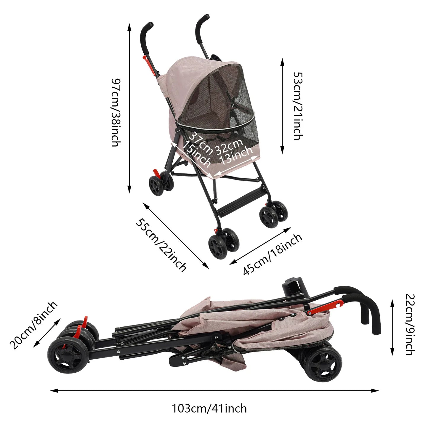 Lightweight Foldable Pet Stroller With 360 Degree Wheels