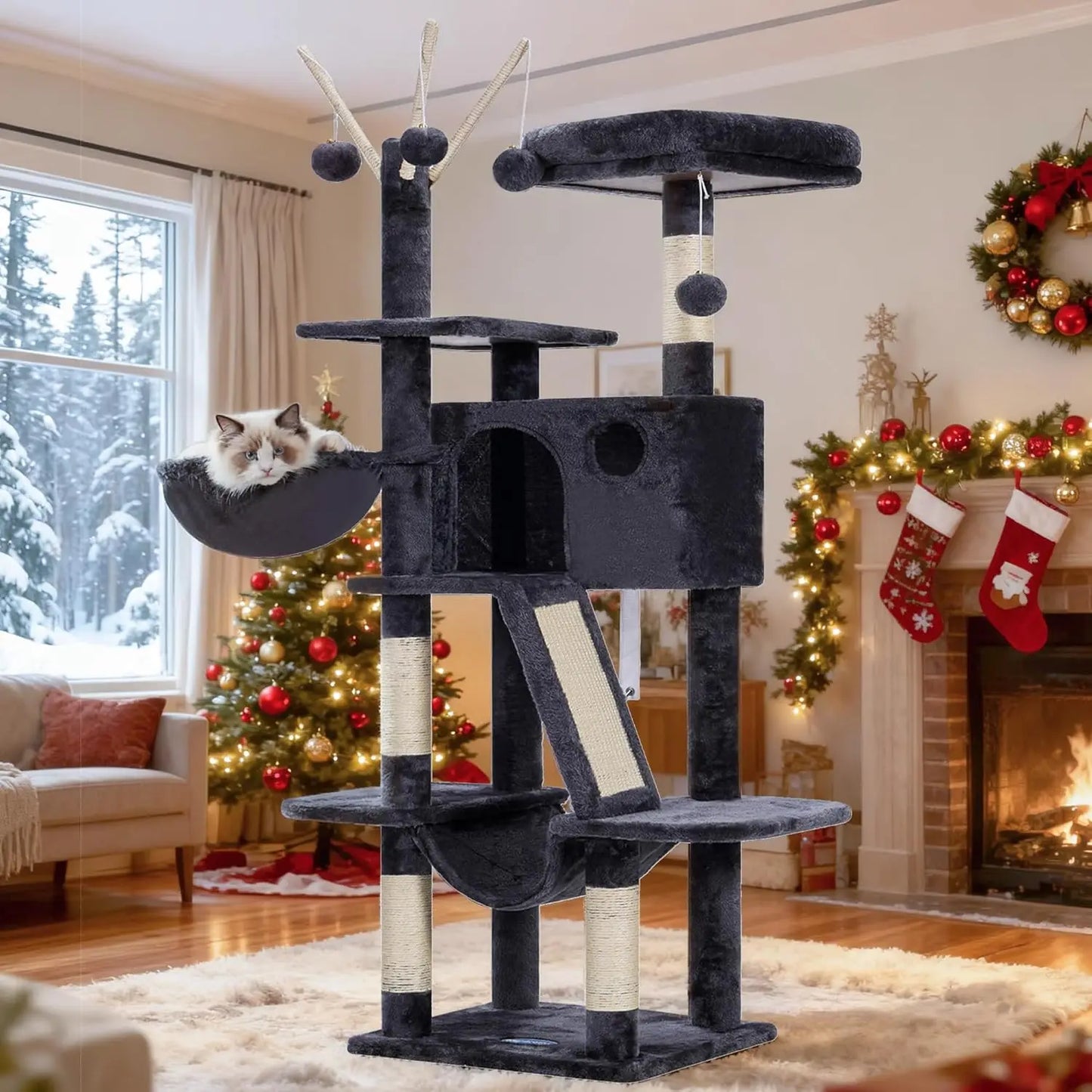 Cat Tower With Padded Bed And Cozy Condo For Indoor Cats