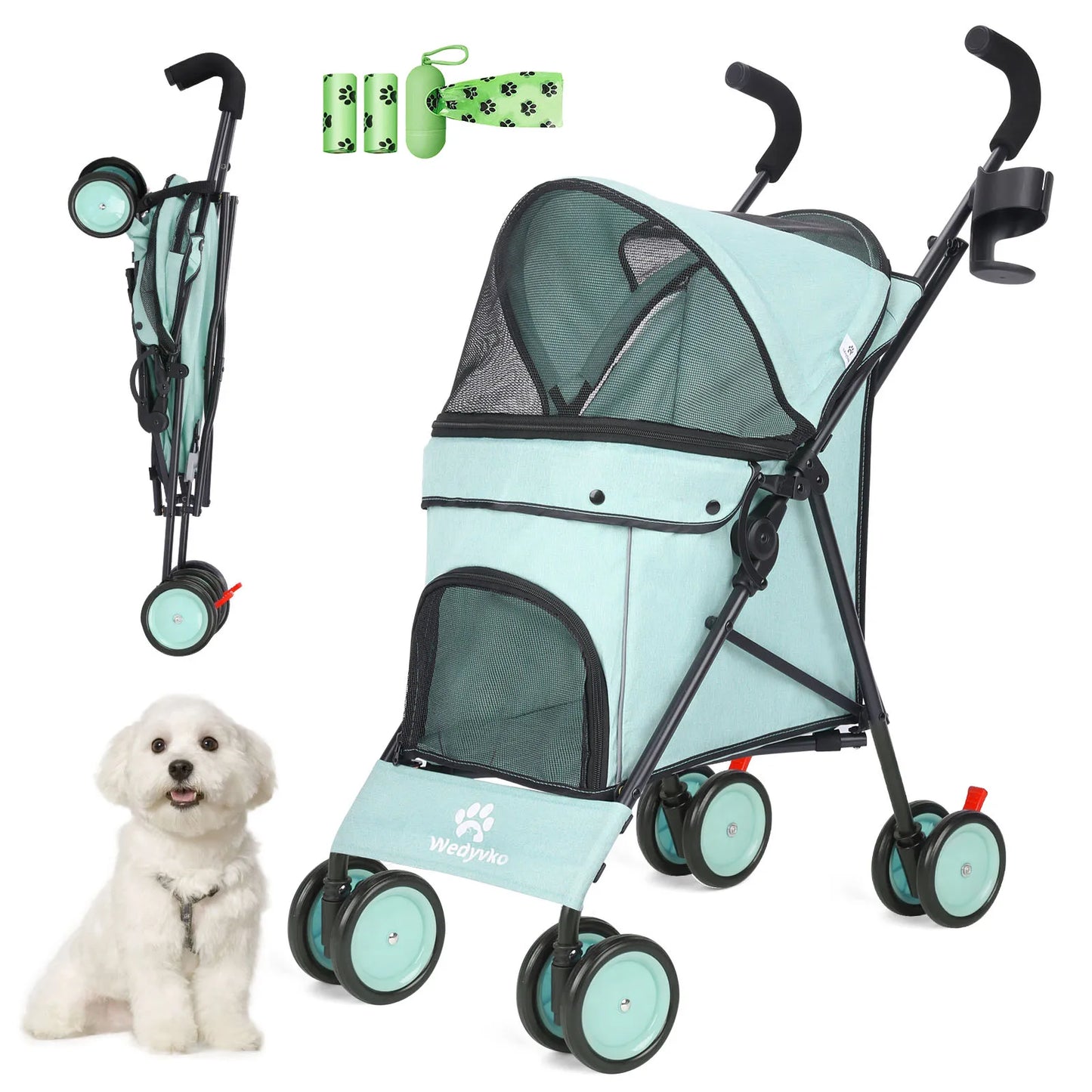 Wedyvko Pet Dog Stroller UltraCompact QuadrupleWheelSystem Rotating Brakes Storage Travel