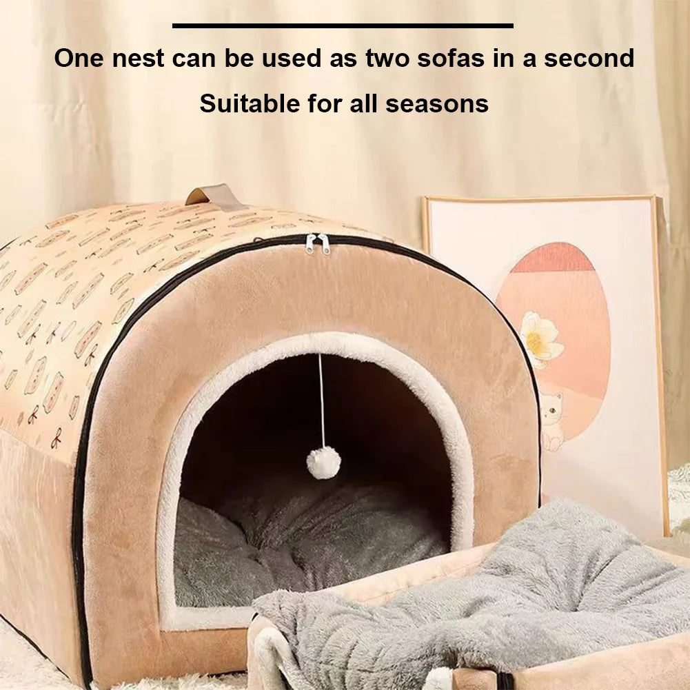 Winter Dog Bed Self-Warming Puppy House Washable Large Cat Sleeping Tent Cave Beds Indoor Kitten Nest Kennel Hut for Small Mediu