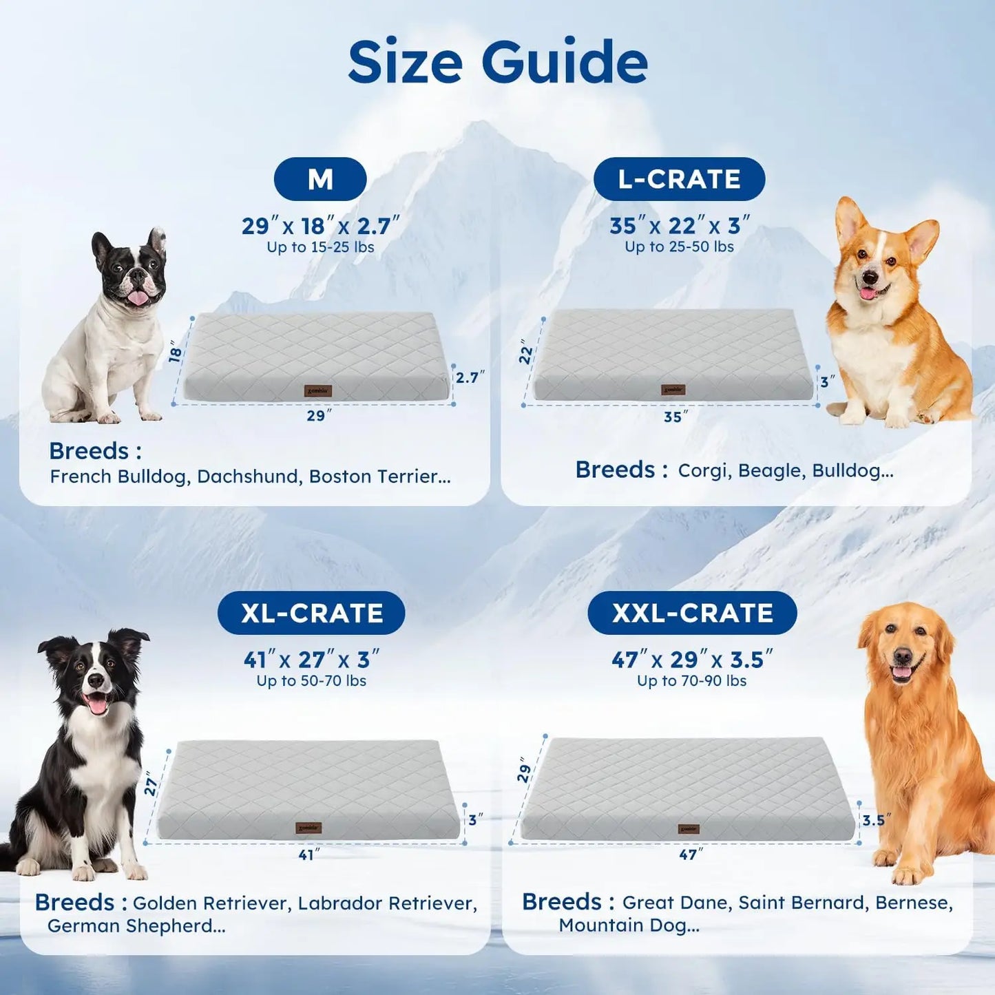 Orthopedic Cooling Dog Bed XXL 47x29in with Removable Washable Cover, Breathable Egg Foam Summer Pad for Crate, Grey