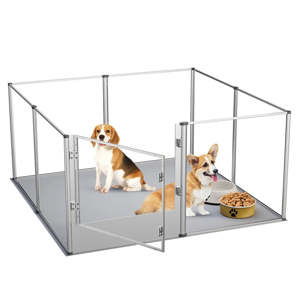 BORWARTH Dog Playpen Acrylic Enclosure With Waterproof Pad For Pets