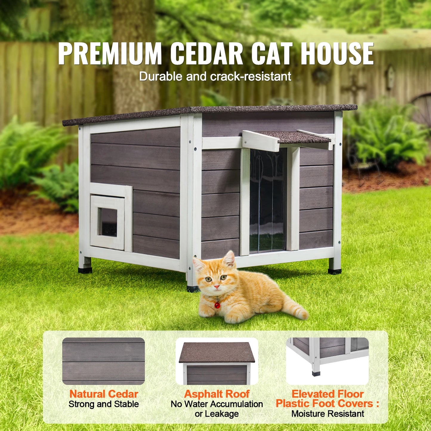 SucceBuy Cedar Outdoor Cat House Weatherproof Shelter