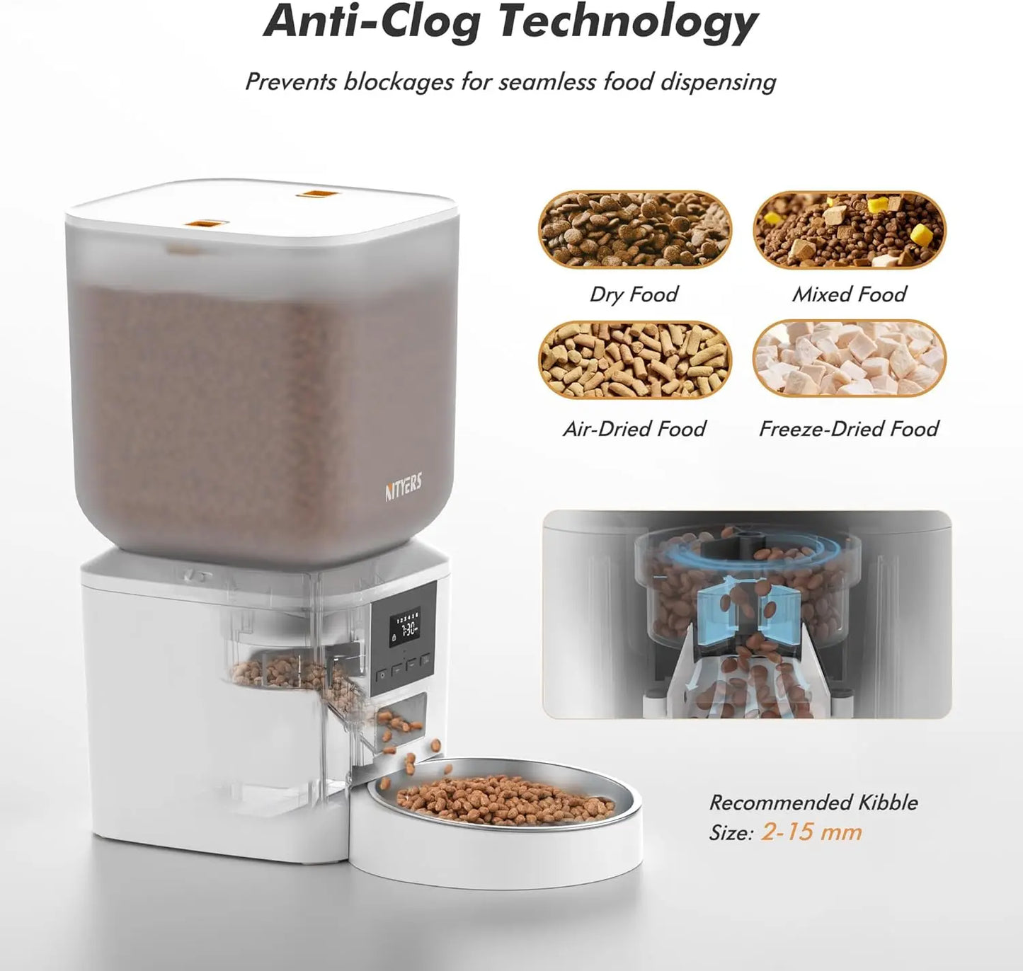 8L Automatic Pet Feeder with LCD Screen, Timed Feeding, 6 Meals Daily, Battery Backup for Dogs and Cats