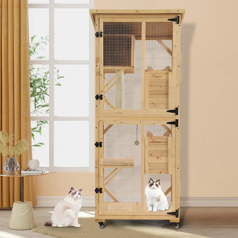 DAFIFY Outdoor Cat Enclosure 4-Tier Playpen With Wheels And Roof