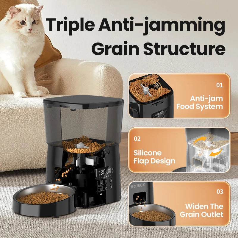 ROJECO Automatic Cat Feeder Kibble Dispenser With Smart Control