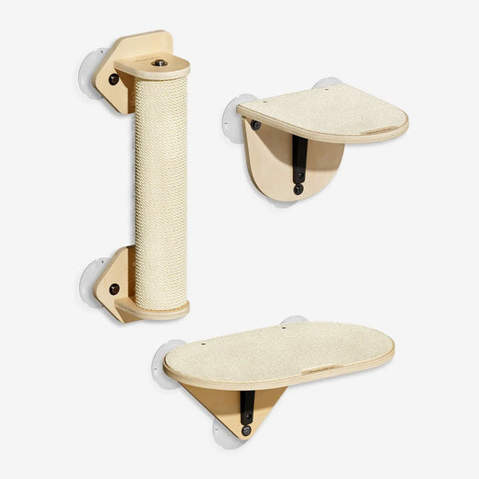 Mewoofun Cat Window Perch Hammock with Climbing Steps and Scratching Post Wooden Window Mounted Cat Bed for Indoor Cats